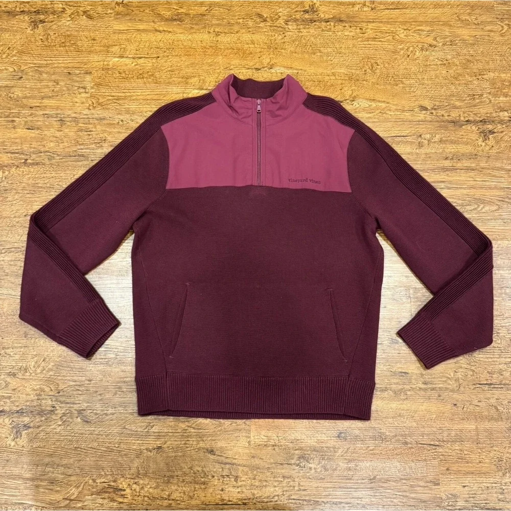Vineyard Vines Burgundy‎ Red Wool 1/4 Zip Sample Golf Pullover Sweater Men's Med